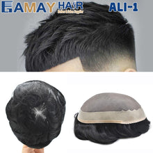 Lade das Bild in den Galerie-Viewer, Gamay Hair Ali-1 Fine Mono Toupee For Men Human Hair System Lace Poly Skin NPU Around Mens Wigs Hair Pieces For Men - E-wigs Gamaytoupee
