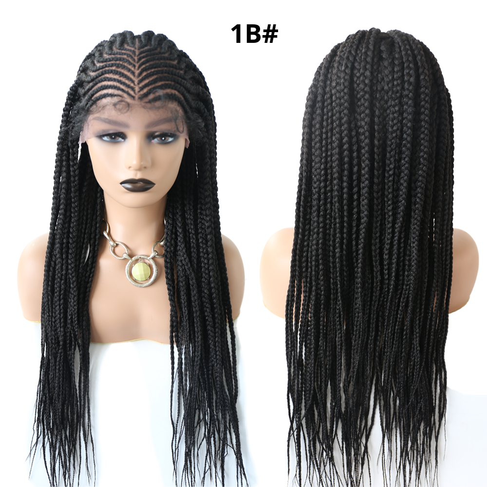 Gamay Hair LL603766A Lace Front Braided Wigs For Black Women With Baby Hair Cornrow Box Braid Wig 28