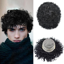 Load image into Gallery viewer, Gamay Hair Ali-1 20MM Wave Kinky Curly Hair  Fine Mono Toupee For Men Human Hair System Lace Poly Skin NPU Around Mens Wigs Hair Pieces For Men - E-wigs Gamaytoupee
