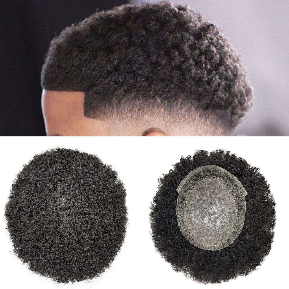 Gamay Hair Afro PU-F Afro Men's Toupee 100% Remy Human Hair Systems Fo