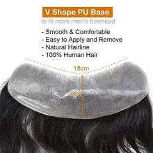 Cargar imagen en el visor de la galería, Gamay Hair  Full PU V Shape Mens Frontal Hairline Hairpiece Invisible Real Human Hair Piece Mens Frontal Hair Patch 6&quot; - E-wigs Gamaytoupee
