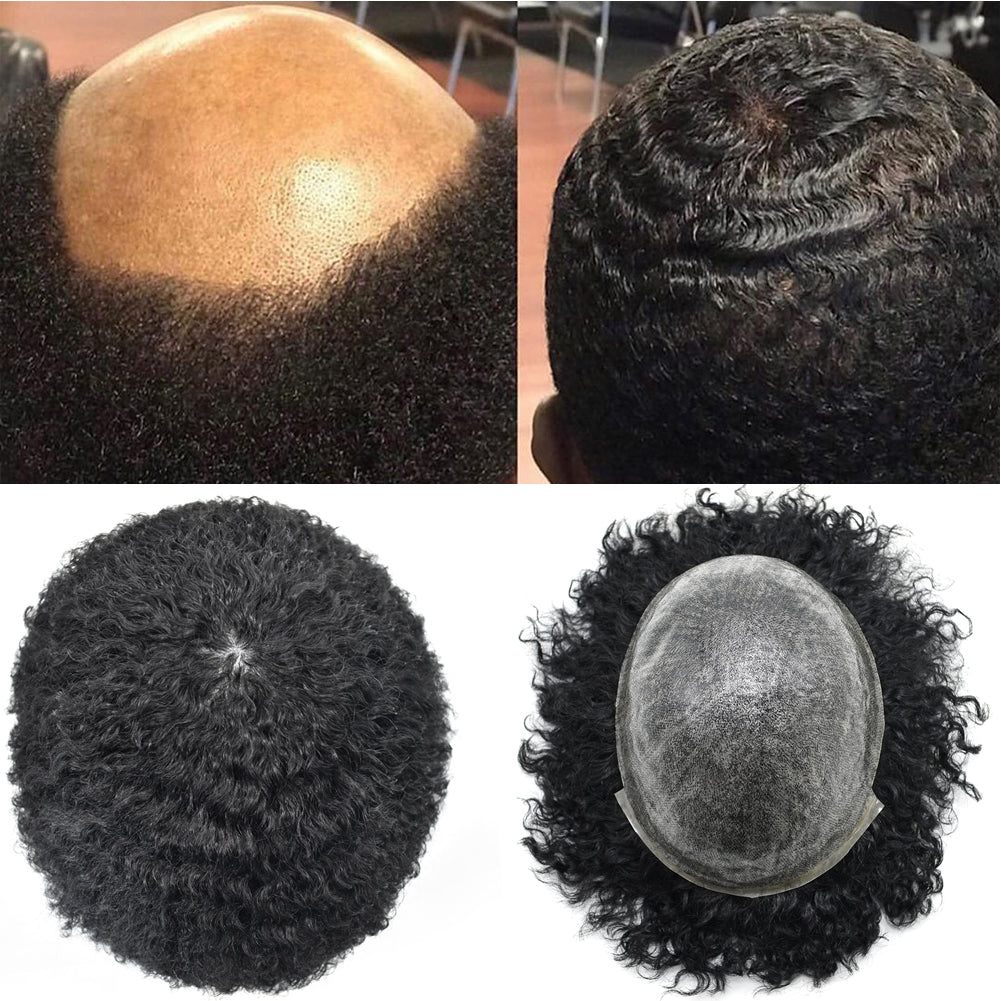 Gamay Hair Afro Hair Units For Black Men Injected PU Afro Toupee 100%