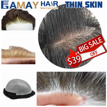 Load image into Gallery viewer, Gamay Hair Thin Skin0.06mm V-looped  Mens Hair Replacement System Transparent Toupee For Men Invisible Mens Hair Piece For Hair Loss - E-wigs Gamaytoupee
